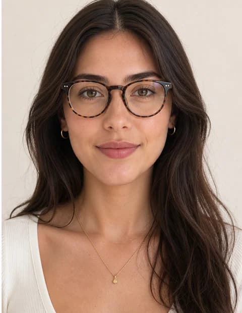 Generated adult female virtual glasses after preview with round frames